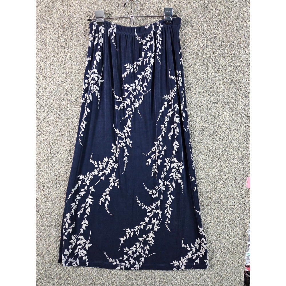 Citi Knits Skirt Womens Medium Blue Good Floral Stretch Waist Maxi A13894